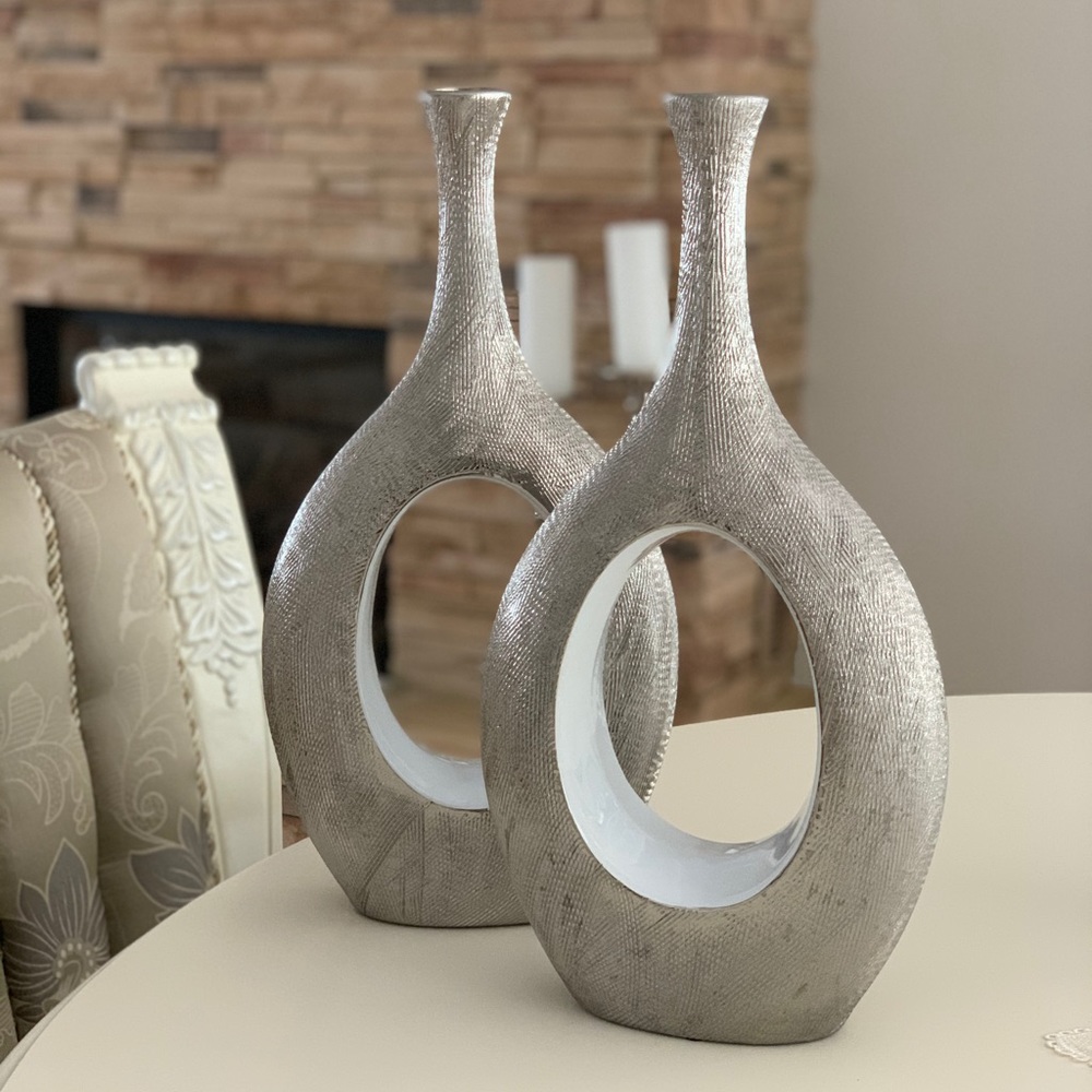 Modern Silver Textured Vases